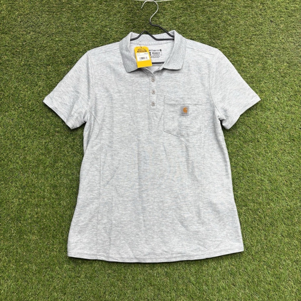 Carhartt Polo Shirt Womens Medium Gray Relaxed Fit TK0570-W Pocket Workwear New